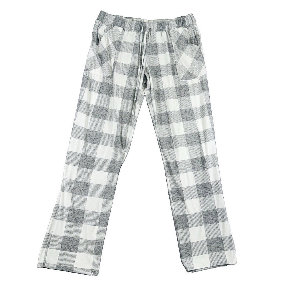 Lucky Brand Pajama Pants Women's M Gray Plaid‎ Drawstring Pockets Sleepwear